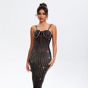 Rhinestone Sweetheart Neck Wrap Cami Dress